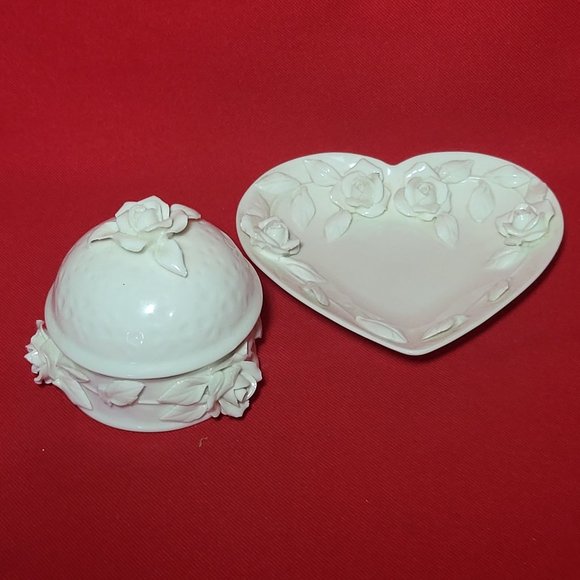 VTG Godinger Porcelain White Rose Dish & Trinket Box - Picture 13 of 14
